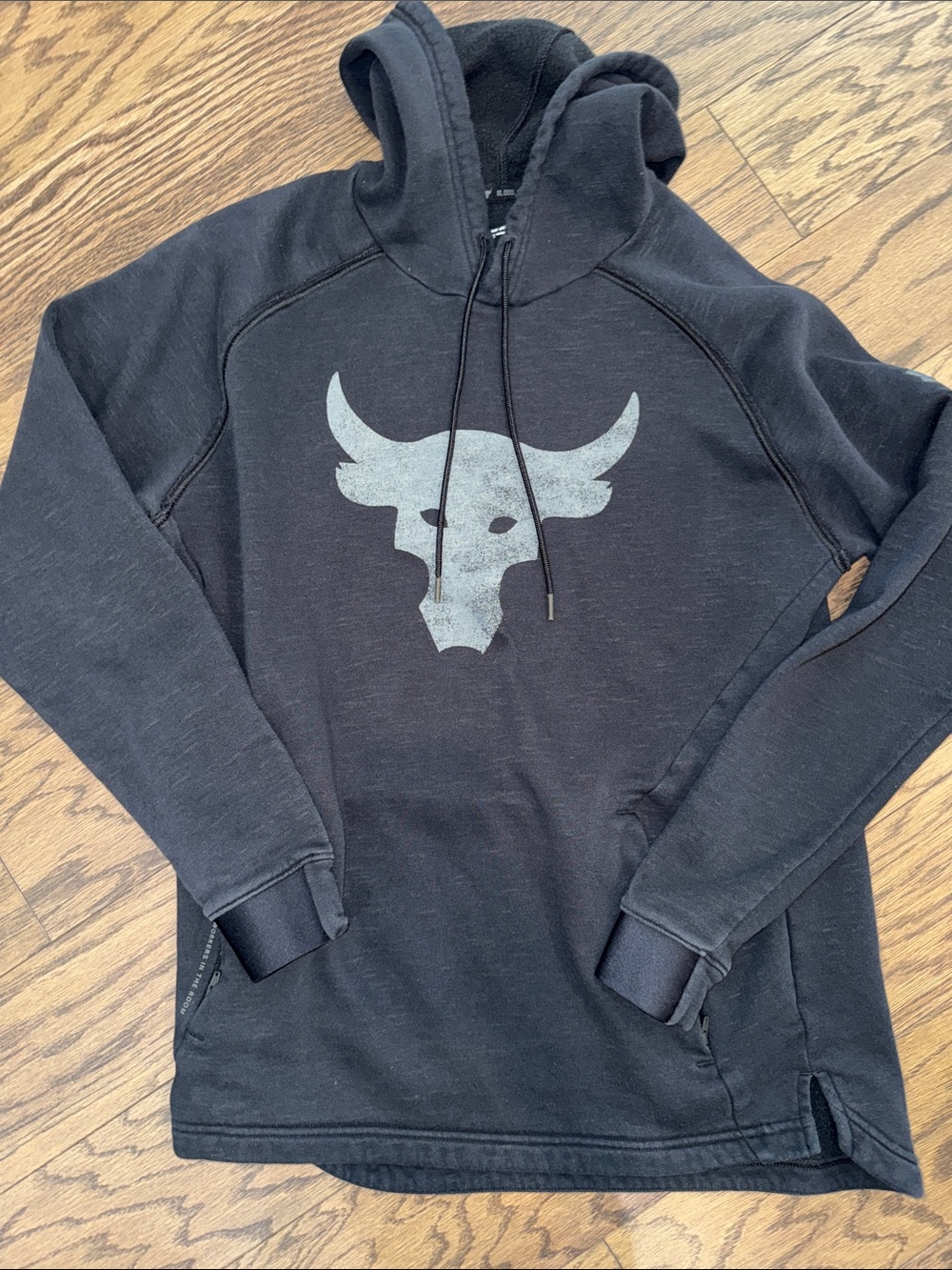 Black Hooded Pullover Sweatshirt with Bull Logo